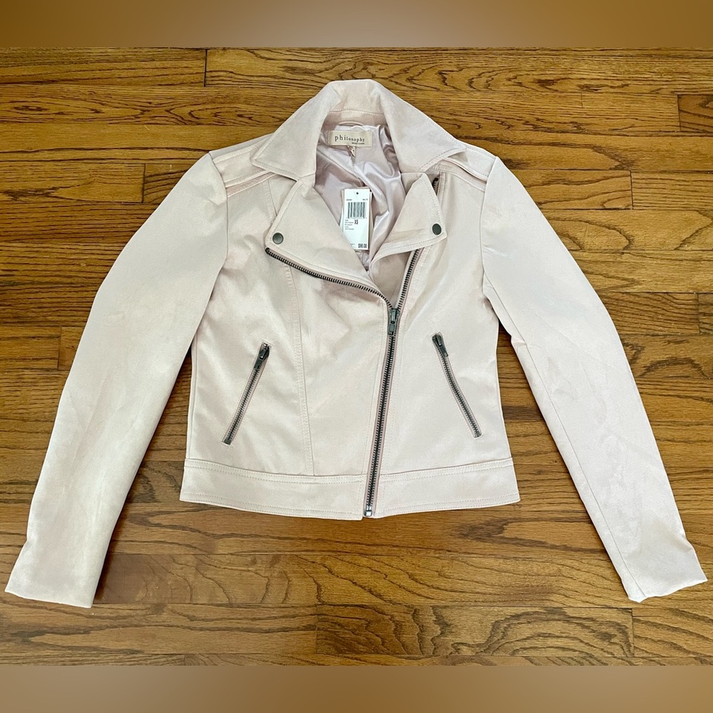 Philosophy Faux Suede Leather Moto Style Jacket Mauve Light Pink XS NWT